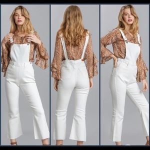 UMGEE Off White Frayed Cropped Overalls, NWT